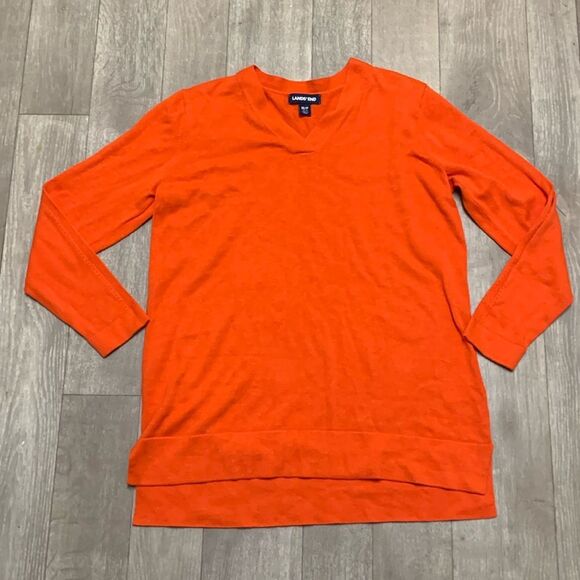 Womens Lands End V-Neck Soft Cotton Lightweight Minimalist‎ Sweater - Picture 1 of 8
